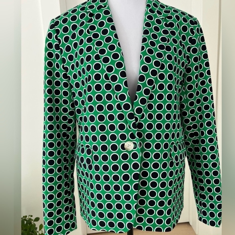 MICHAEL KORS Green Black White Polka Dot Lined Blazer Event Party Business Chic